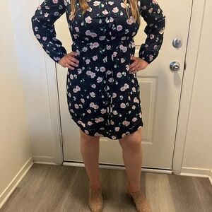 Maison Jules Blue and White Long Sleeve Dress